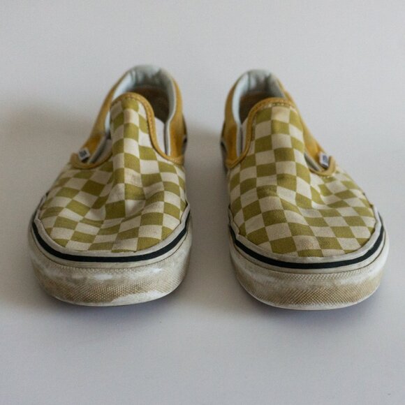 White Yellow checkerboard women’s Vans sz 6.5, men’s 5.0 Loafer Slip on sneakers - Picture 2 of 6
